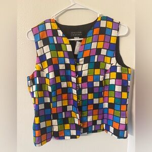 Spenser Jeremy Multicolor Geometric Button-Front Sleeveless Top